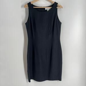 Nordstrom Point Of View Collection Linen Blend Dress 12 Black Sheath Sleeveless